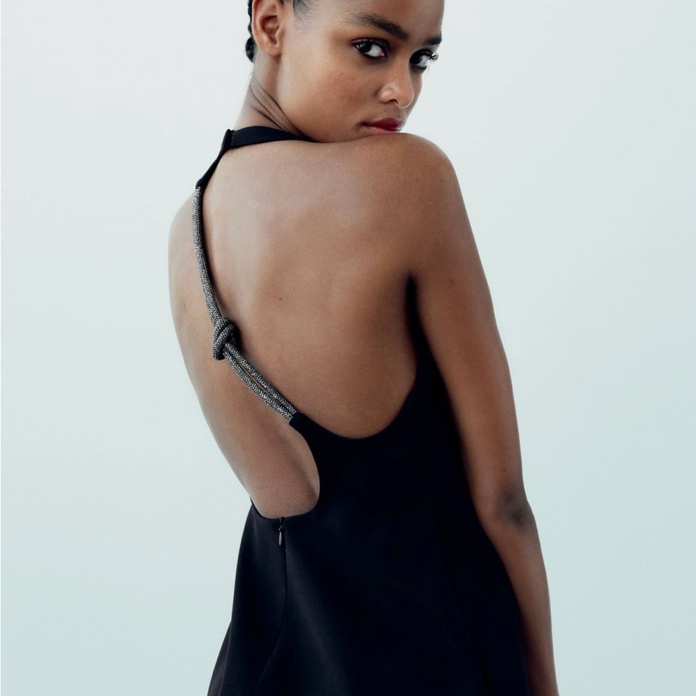 Black Halter dress with Rhinestone back strap